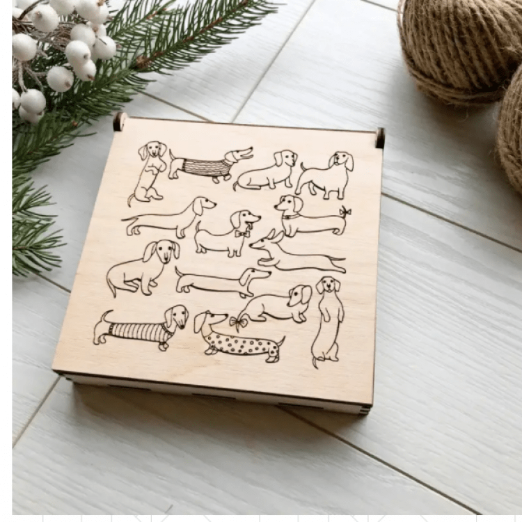 Незвичайні дерев`яні підставки під гаряче з милими собачками (набір з 3-х штук в коробочці) - image-1
